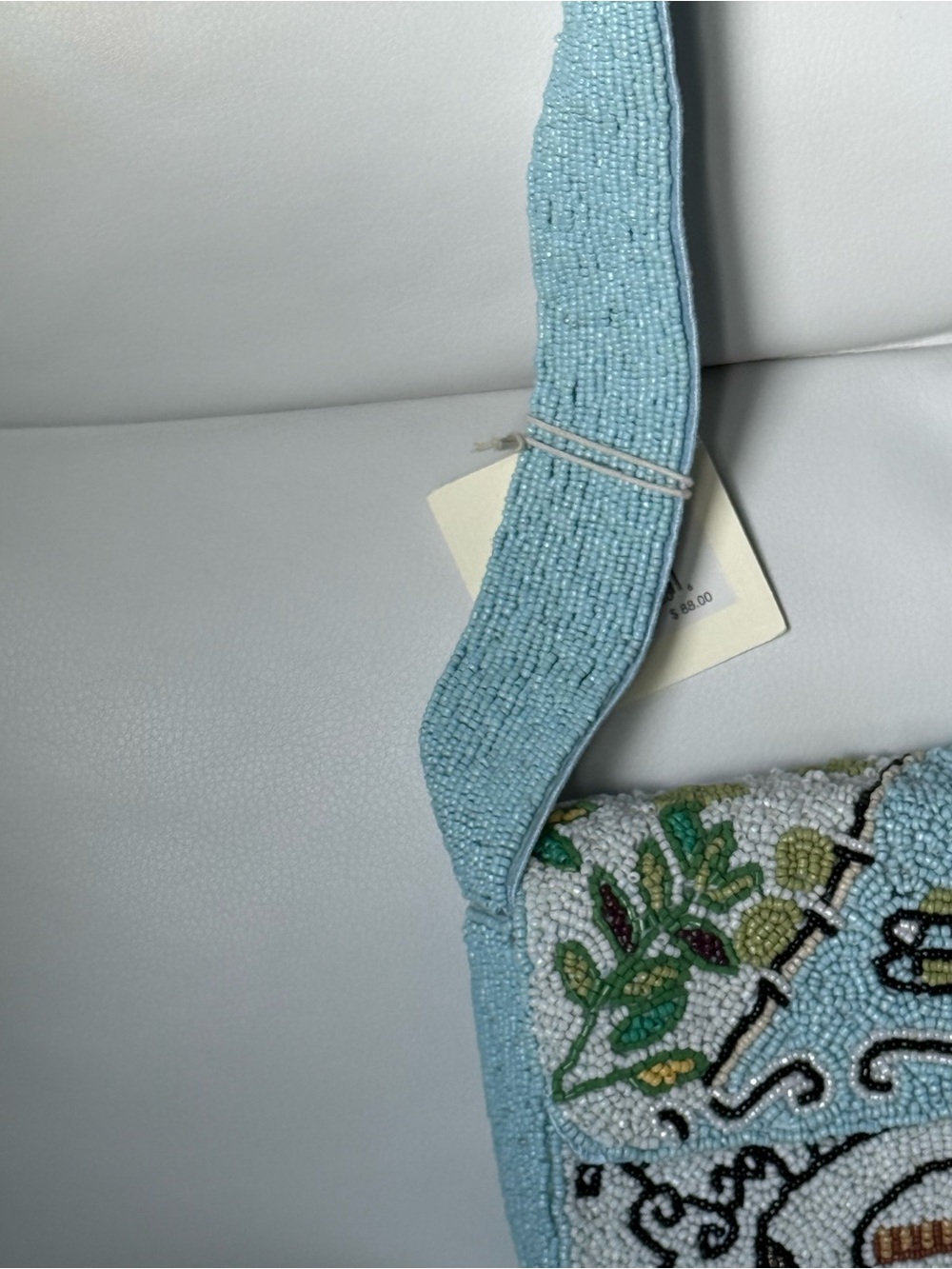 Light Blue Beaded Shoulder Bag with Paris Motif - Picture 6 of 9